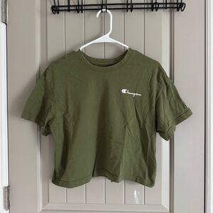 Champion Forest Green Logo Crop Top